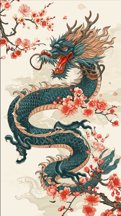 Nguyen Dynasty Dragon, Traditional Chinese Dragon Art, Chinese Dragon Aesthetic, Orientalism Art Tattoo, Asian Dragon Art, Lung Dragon, Chinese Dragon Painting, Japanese Dragon Art, Asia Illustration