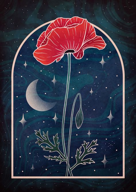 #digitalart #procreate #digitaldrawing #poppy #posterdesign #posterart #poster #flower #dark #moon #night Boho Cards, Poppy Flower Drawing, Flower Dark, Poster Flower, Swap Ideas, Botanical Art Prints, Art Attack, Moon Night, Dark Moon