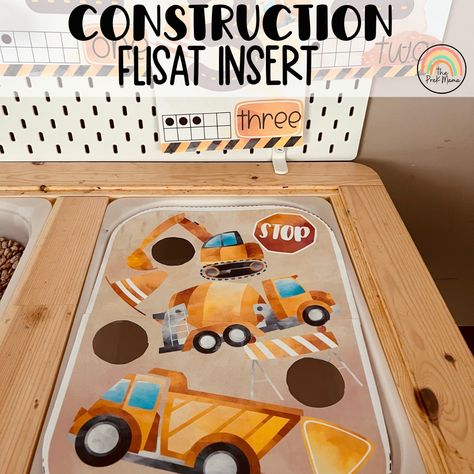 Construction Site Flisat Inserts, Flisat Table, Flisat Insert Printable, Flisat Insert Preschool, Sensory Table, Sensory Inserts, Flisat This Flisat insert comes in two sizes, a small insert to fit the small bins and a large insert to fit the larger bins. Construction Preschool Theme, Construction Themed Activities, Flisat Table Ideas, Construction Preschool, Preschool Sensory Table, Flisat Table, Ikea Flisat, Preschool Sensory, Sensory Bin Ideas