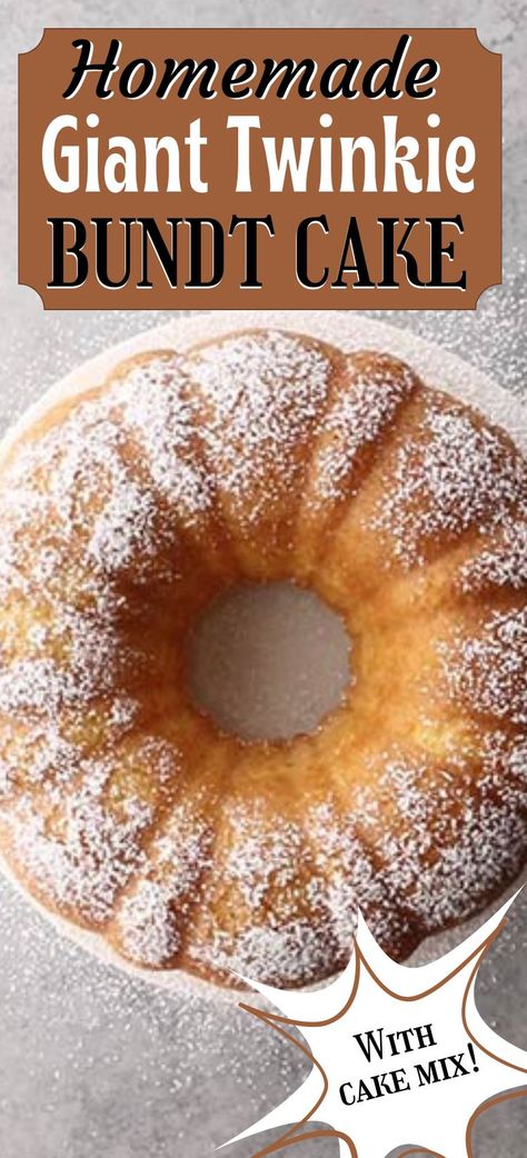 This homemade giant Twinkie bundt cake recipe is easy to whip up using cake mix. This marshmallow frosting filled golden bundt cake will rock your world. Bundt cake Recipes from Mix Boxes | Bundt cake Recipes from cake mix Boxes | Easy Desserts| Dessert Ideas| Dessert Recipe| Easy Dessert Recipes| Bundt Cake Recipes From Mix Boxes, Twinkle Cake, Hostess Snack Cakes, Italian Cream Cake Recipe, Twinkie Cake, Bundt Cake Recipes, Easy Bundt Cake Recipes, Easy Bundt Cake, Boxed Cake Mixes Recipes