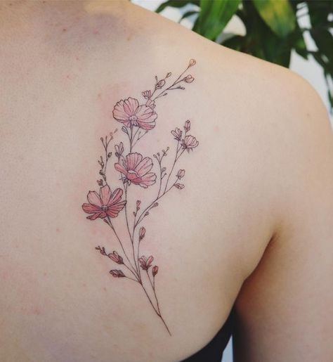 Hawthorne Flower Tattoo Color, Fine Line Colour Tattoo, Colorful Fine Line Tattoo, Coloured Fine Line Tattoo, Colored Fine Line Tattoo, Color Fine Line Tattoo, Fine Line Color Tattoo, Hawthorne Tattoo, Hawthorne Flower Tattoo