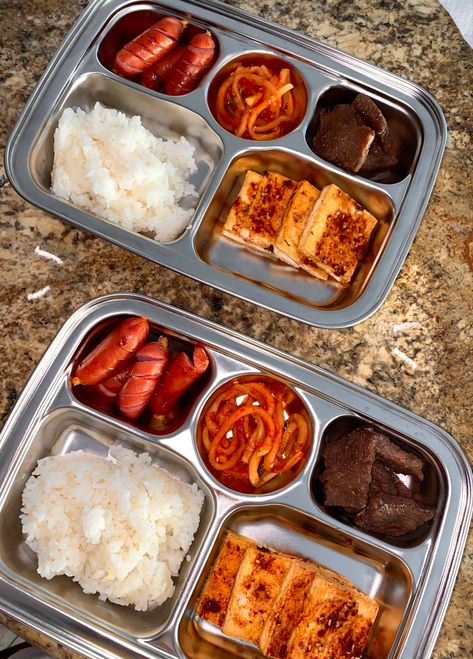 #recipe #korean #schoollunch #food #yummy #rice #tofu #koreanfood #sausage #beef #squid #lunch #foodstagram School Lunch Aesthetic Korean, School Lunch Korea, Korean Work Lunch, Korean Lunch School, Korean Highschool Aesthetic, Korean School Food, Asian School Lunch, Korean School Lunch, Korean Lunch