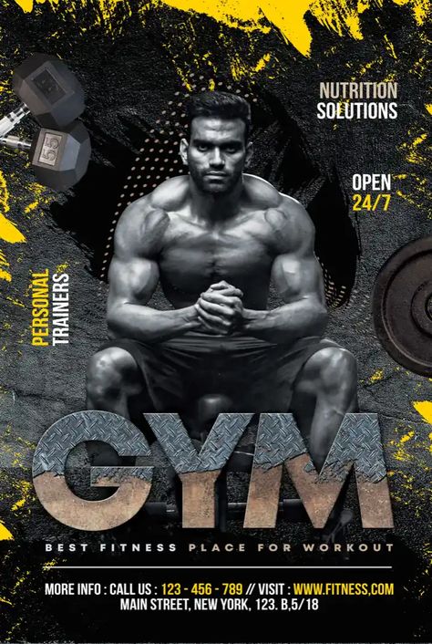 Download the Free Fitness Gym Poster Template! Opening Soon Gym Poster, Poster Gym Design, Gym Opening Poster, Workout Poster Design, Fitness Poster Design, Gym Poster Design, Posters In Photoshop, Free Poster Templates, Gym Template