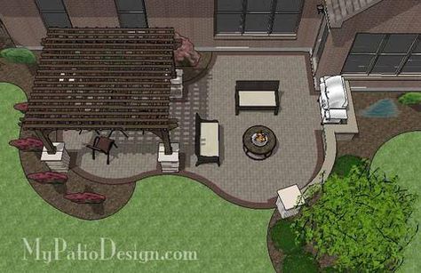 DIY Budget Friendly Patio Design with Seat Wall | Downloadable Design – MyPatioDesign.com Outdoor Living Patios, Patio Layout, Brick Patio, Concrete Patios, Backyard Area, Pergola Swing, Patio Pergola, Outdoor Living Design, Backyard Pergola