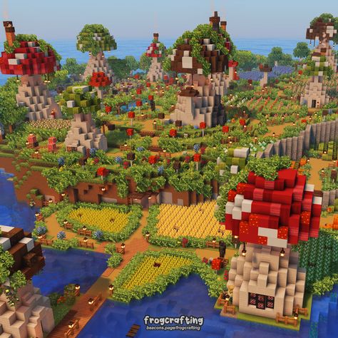 Minecraft Themes For World, Minecraft Pretty Seeds, Mushroom Decor Minecraft, Flower Field Minecraft House, Minecraft Vendor Stalls, Minecraft Cozy Builds, Minecraft Building Ideas Furniture, Mystical Minecraft Builds, Mushroom Village Minecraft