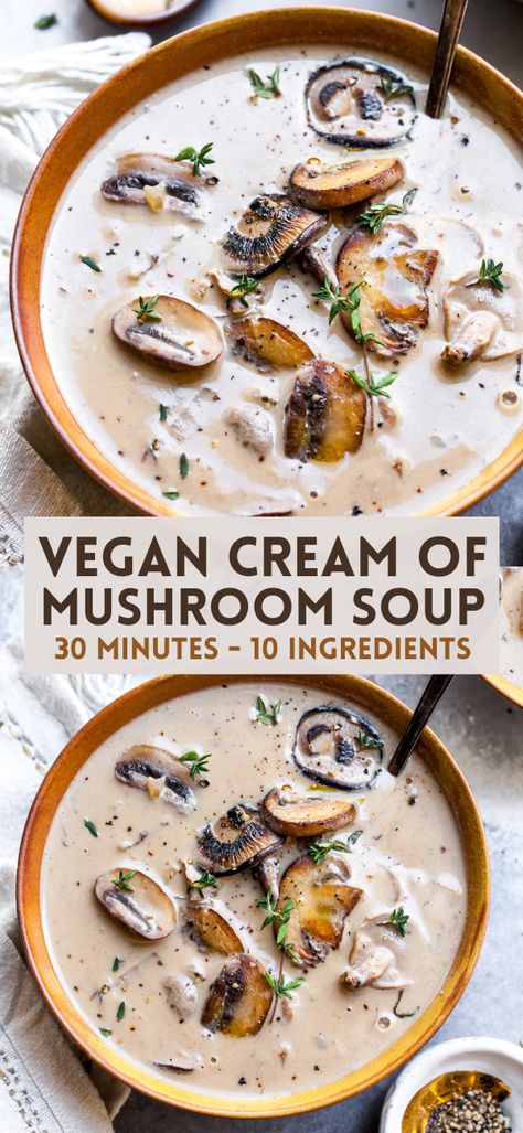 Vegan Cream Of Mushroom Soup, Vegan Cream Of Mushroom, Mushroom Cream Soup, Vegan Mushroom Soup, Cream Soup Recipes, Soup Appetizers, Mushroom Soup Recipes, Vegan Cream, Cream Of Mushroom Soup