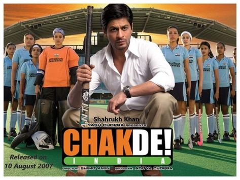 .............Received FilmFare BEST ACTOR AWARD.............. ....... ......After failing to score the winning goal, Kabir Khan (Shah Rukh Khan), Captain of the Men's Hockey Team is blamed for the team's loss and fired. Years later he is given a chance to salvage his reputation, when he is offered the position as coach of the Women's Hockey Team. One of his star players, Vidya (Vidya Malvade), is forced to convince her tradition-minded parents that she should be allowed to play as the team Chak De India, Kabir Khan, Aditya Chopra, India Images, Sports Movie, Commonwealth Games, Shah Rukh Khan, Bollywood Movie, Motivational Speeches