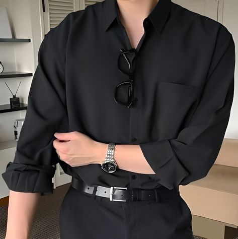 Outfits Quotes, Black Outfit Men, Gentleman Aesthetic, Shirt Outfit Men, Black Button Up Shirt, Classy Outfits Men, Men Stylish Dress, Mens Casual Dress Outfits, Classy Men