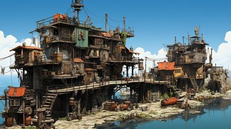 Fantasy Shanty Town Amid Ancient Ruins | Premium AI-generated image Shanty Town, Surreal Photos, Location Inspiration, Ancient Ruins, Surrealism, High Quality Images, Graphic Resources, Art, Ruins