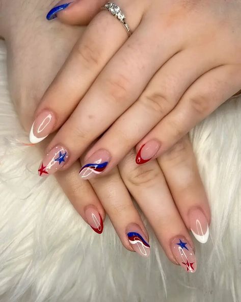 Explore 25 creative USA nails ideas perfect for the 4th of July. Discover designs ranging from simple and subtle to bold and intricate, featuring everything from natural almond shapes to chic French tips. Get inspired by easy DIY tips for acrylic, ombre, and chrome styles, showcasing art with American flags and more. Perfect for all nail types and shapes, these designs offer something for everyone, whether you prefer short, cute looks or long, elegant manicures. Short Almond Nails Fourth Of July, Acrylic Ombre, 4th Nails, American Nails, Usa Nails, Nail Types, Elegant Manicure, Short Almond Nails, Cute Looks