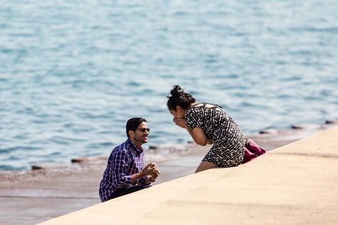 Man proposes to girlfriend at Adler Planetarium lakefront in Chicago Adler Planetarium, Man Proposing, Dreamy Eyes, To Girlfriend, Fly On The Wall, Surprise Wedding, Chicago Skyline, Documentary Wedding, Chicago Wedding