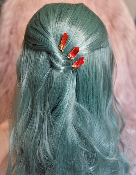 Witchy Wedding, Mermaid Hair Accessories, Gem Hair, Ponytail Updo, Hair Diy, Herbal Tea Blends, Crystal Hair Pins, Aura Crystals, Bridal Hair Clip