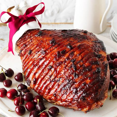 Cherry, Mustard and Balsamic Glazed Leg of Ham Pork Leg Recipes, Snack Tray Ideas, Liver Mousse, Gammon Recipes, Chicken Liver Mousse, White Chocolate Popcorn, Pork Leg, Mustard Recipe, Chicken Liver Pate