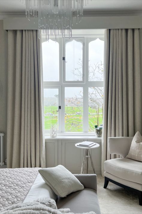 We used a heavy velvet fabric to provide thermal insulation for these single-glazed windows. The pelmet hides the track and works with the classic period look. Pelmet Curtains, Period Home, Period Property, Thermal Insulation, Colour Scheme, Interior Design Projects, Soft Furnishings, Velvet Fabric, Bristol