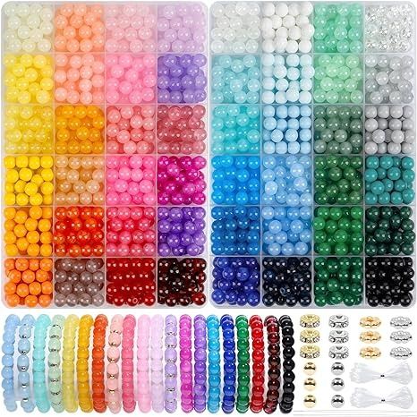 Amazon.com: Acerich 1600 Pcs Glass Beads for Bracelets, 48 Colors 8mm Crystal Glass Beads for Jewelry Making Round Friendship Bracelet Beads Kit for DIY Crafts Holiday Gifts : Arts, Crafts & Sewing Ball Bead Bracelet Kit, Bracelet Bead Kit, Bracelet Making Materials, Beads For Bracelets Kit, Round Beads Bracelet, Diy Glass Bead Bracelets, Glass Beads Bracelet Ideas, Bracelet Making Party, Jewelry Making Supplies List