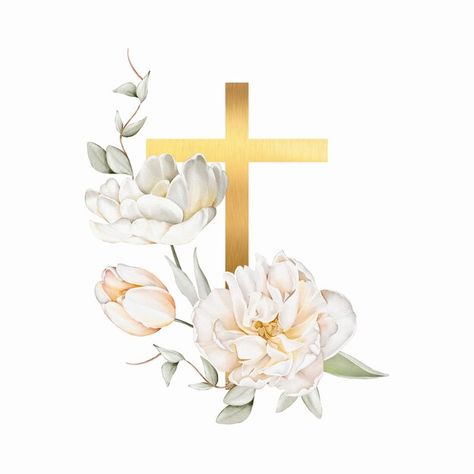 Watercolor golden cross with white flowe... | Premium Photo #Freepik #photo Golden Cross, Card Banner, Poster Invitation, Cartoon Clip Art, Epiphany, First Communion, Premium Photo, Celebration Of Life, Textures Patterns