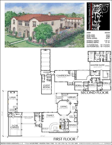 Italian Villa Floor Plans, Mexican Hacienda Floor Plans, Chateau Floor Plans, Hacienda Floor Plans, Housing Floor Plans, Italian House Plans, New House Design, 3d Floor Plan, Two Story House Plans