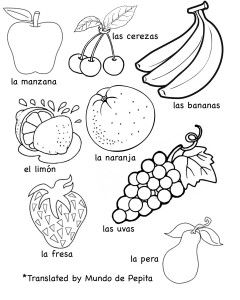 Multilingual Printables: Fruits and Vegetables in 7 Languages. From @MKBlogs Coloring Worksheets For Kindergarten, Preschool Spanish, Vegetable Coloring Pages, Speak Italian, Spanish Lessons For Kids, Kindergarten Coloring Pages, Kindergarten Worksheets Free Printables, Spanish Worksheets, Fruit Coloring Pages