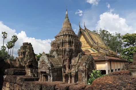 Ancient temple complex where old meets new as a modern Buddhist temple incorporates the ancient remains as one. Kampong Cham Province, Banteay Chhmar, Kampong Cham, Wall Carvings, West Gate, Buddhist Shrine, Ancient Temple, South Gate, Buddha Image