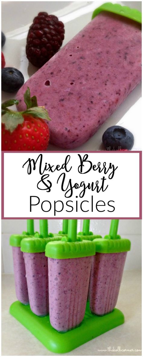 Mixed Berry Popsicles, Jello Popsicles, Fruit Popsicle Recipes, Easy Frozen Yogurt, Frozen Yogurt Popsicles, Berry Popsicles, Healthy Popsicle Recipes, Smoothie Popsicles, Frosty Recipe