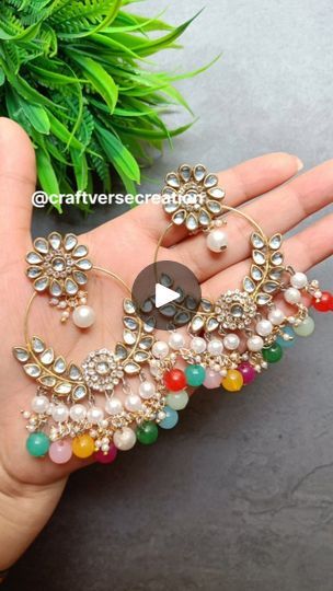 Diy Kundan Jewellery, Diy Earrings Materials, Jumka Earrings, Jewellery Diy, Pearls Earrings, Earrings Making, Chandbali Earrings, Kundan Earrings, Amazing Diy