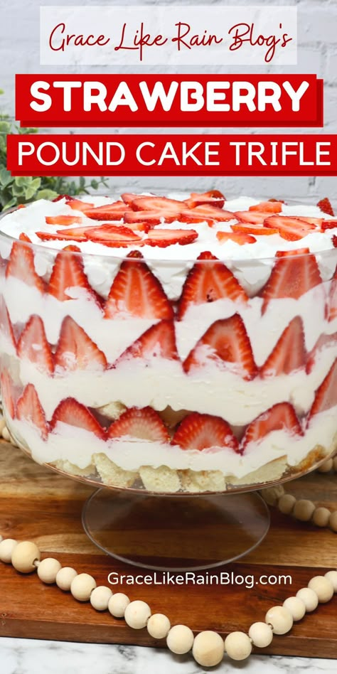 Wow your friends and family with this amazing Strawberry Pound Cake Trifle recipe! :strawberry: This delightfully layered dessert is perfect for a crowd and features soft pound cake, juicy strawberries, and a velvety filling. Pin this must-try recipe and watch everyone dig in with delight at your next gathering. Pound Cake Trifle Recipes, Pound Cake Trifle, Angel Food Trifle, Angel Food Cake Trifle, Keto Strawberry Cheesecake, Banana Pudding Trifle, Trifle Recipes Easy, Cake Trifle, Strawberry Angel Food Cake