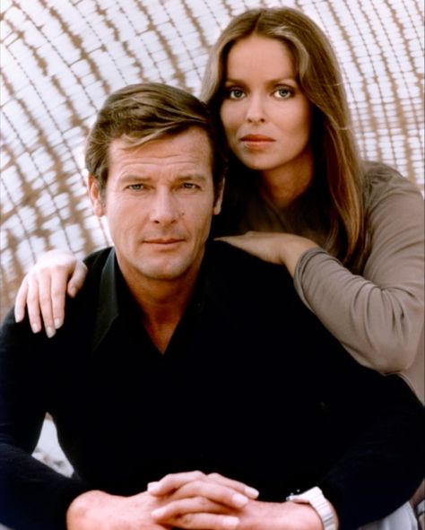 Barbara Bach and Roger Moore pose for a photo between scenes (3610x4508 pixels) Anya Amasova, James Bond Women, Barbara Bach, The Spy Who Loved Me, James Bond Actors, Bond Women, Holly Johnson, Britt Ekland, Bond Series