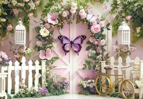 Fantasy Garden Butterfly Backdrop - Gatsby Backdrop Butterfly Cake Smash, Butterfly Backdrop, Butterfly Garden Party, Garden Butterfly, Fantasy Garden, Garden Door, Butterfly Cake, Pregnant Wedding, 25th Wedding Anniversary