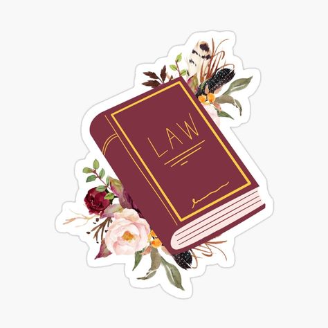 Get my art printed on awesome products. Support me at Redbubble #RBandME: https://www.redbubble.com/i/sticker/Law-Book-Floral-Print-with-watercolour-romantic-flowers-by-Lawandmedical/107368252.EJUG5?asc=u Law Stickers Aesthetic, Law School Stickers, Watercolour Stickers, Lawyer Stickers, Law Stickers, Stickers Books, Cartoon Globe, Lawyer Office Decor, Law Notes