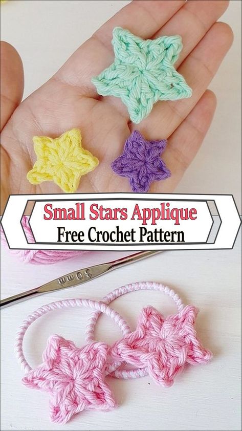 Tiny Crochet Applique Patterns Free, Mini Crochet Star Pattern, Small Flat Crochet Projects, Small Crochet Star Pattern, Tiny Crochet Star, Crochet Small Star Free Pattern, Mini Crochet Applique Free Pattern, Tiny Star Crochet Pattern, Crochet Mini Star Free Pattern