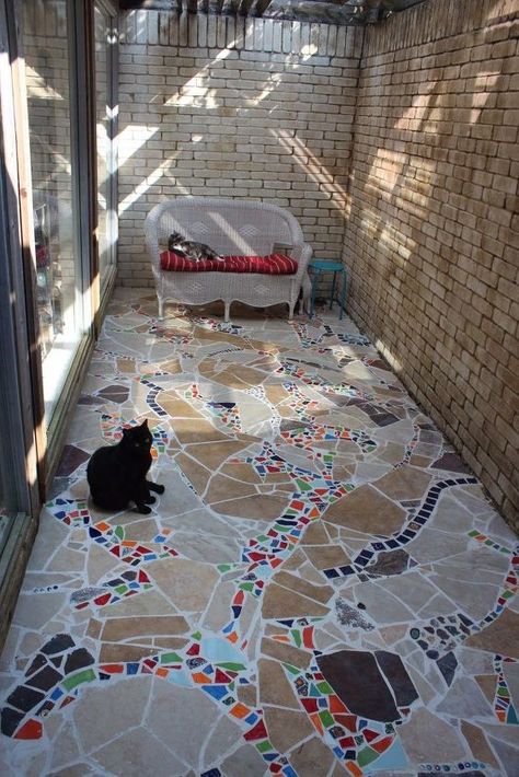 Catio Ideas, Mosaic Walkway, Leftover Tile, Ideas For Cats, Outdoor Enclosure, Ideas For House, Cat Patio, Garden Globes, Exercise Room