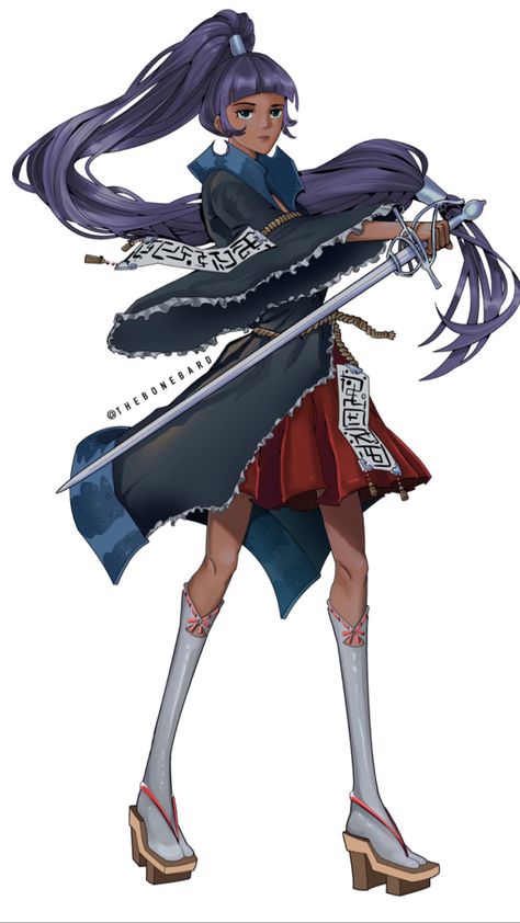 This image depicts a dark skinned woman holding a rapier, her outfit is a dark blue with a red underskirt . Swordswoman Pose, Life Drawing, Drawing Reference, Character Design, Drawings, Anime, Design