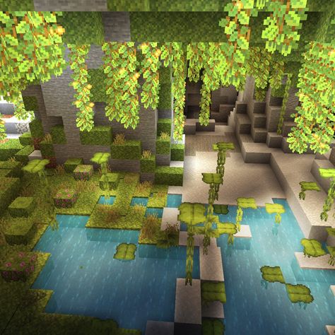 Minecraft Lush Cave Garden, Frog Cave Minecraft, Lush Cave Minecraft Aesthetic, Cave Garden Minecraft, Minecraft Moss Cave, Lush Cave Room Minecraft, Cave Aesthetic Minecraft, Minecraft Cave Stairs, Aesthetic Cave Minecraft