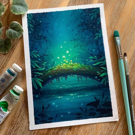 Heidelinde | Want to learn how to paint this enchanted fairy bridge? ✨🌿 You can find the video tutorial on my Patreon~ Available for the following… | Instagram Fairy Bridge, Enchanted Fairy, Fairy Paintings, Oil Painting Inspiration, Watercolor Art Paintings, Learn How To Paint, Gouache Art, Landscape Paintings Acrylic, Landscape Art Painting