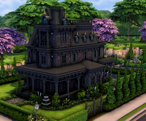 Sims 4 Goth House, Sims Layout, Minecraft Idea, Goth Houses, Modern Goth, Coaster Ideas, Planet Coaster, Sims Houses, Sims Builds