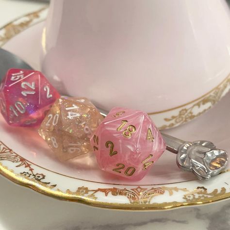 Pink Dice Aesthetic, Pink Dnd Dice, Pink Assassin Aesthetic, Dnd Party Aesthetic, Tea Party Aesthetic Vintage, Fantasy Tea Party, Quince Aesthetic, Dice Aesthetic, Tea Party Aesthetic