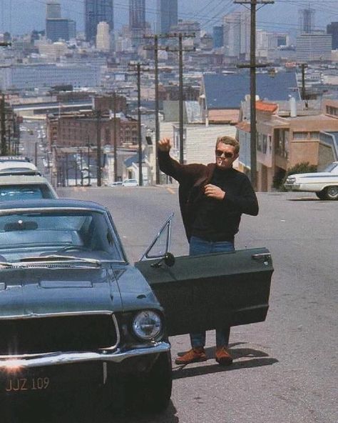 Lux Conduct on Instagram: “Starting the new week like the King of Cool - Steve McQueen in “Bullitt”, 1968” Steve Mcqueen Style, Steven Mcqueen, Mustang Bullitt, Photo Star, Steve Mc, Mustang Fastback, Marmaris, Cars Movie, Us Cars