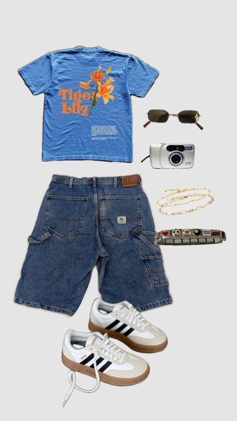 jorts fashion inspo Jorts Fashion, Summer Concert Outfit Ideas, Camera Outfit, Aesthetic Male Outfits, Cute Dinner, Samba Outfit, Going Out Outfit, Outfit Cute, Leopard Print Shorts