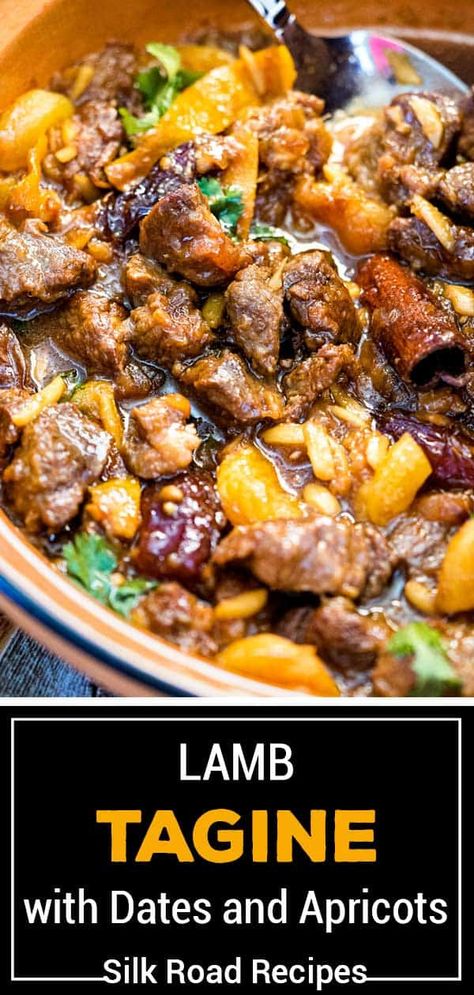 This recipe for lamb tagine with apricots and dates creates a tender, aromatic and hearty meal. Take a virtual trip to Morocco by making it for dinner tonight! Lamb And Apricot Tagine, Tajine Recipes Beef, Moroccan Lamb Tajine, How To Cook In A Tagine, Best Tagine Recipes, Meals With Dates, Moroccan Lamb Tagine Recipes, Tajine Recipes Morocco, Chicken Tagine Recipes Morocco