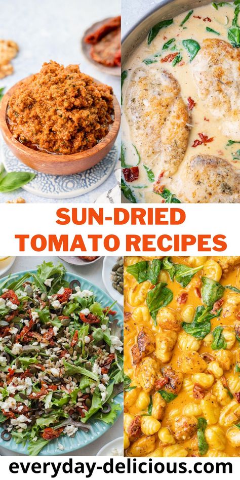 Dried Tomato Recipes, Sun Dried Tomato Recipes, Tomato Recipes Healthy, Sundried Tomato Recipes, Make Sun Dried Tomatoes, Tomato Snacks, Sundried Tomato Pasta, Sun Dried Tomato Sauce, Sun Dried Tomatoes