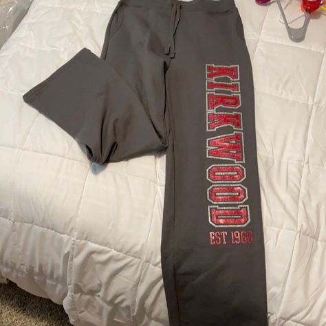 Gray Flare Sweatpants. Kirkwood Community College Logo. Nwt Pro Club Sweatpants, College Sweatpants, Y2k Closet, 70s School, Flare Sweatpants, College House, Gray Sweatpants, College Logo, Grey Sweatpants