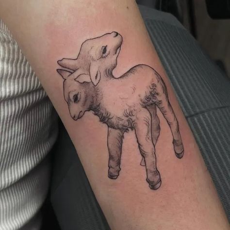 Two Headed Calf Abstract Animal Outline Small Tattoo Idea & Design on Women Arm Two Headed Calf Tattoo Done At Double Headed Calf Tattoo, Two Headed Tattoo, Two Headed Lamb Tattoo, 2 Headed Calf Tattoo, Two Headed Animal Tattoo, Two Headed Calf Tattoo, Two Headed Calf, Lamb Tattoo, Animal Outline