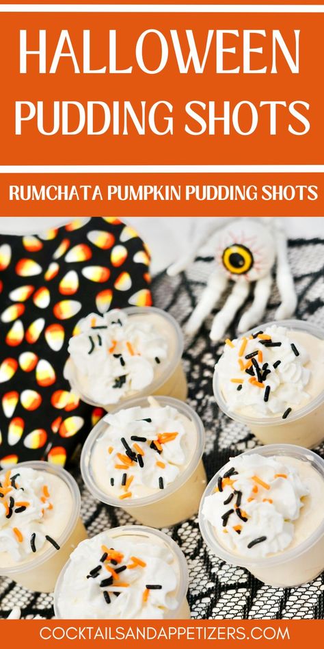 Pumpkin Shots Alcohol, Halloween Pudding Shots Alcohol, Halloween Pudding Shots, Rumchata Pudding Shots, Mixed Drinks Alcohol Recipes, Halloween Pudding, Pudding Shot Recipes, Best Jello Shots, Rumchata Recipes