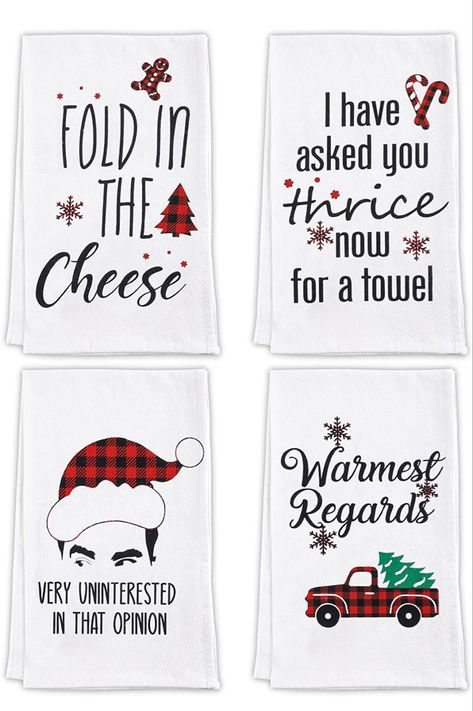 Christmas Kitchen Towels Svg Free, Cricut Kitchen Towels Christmas, Funny Christmas Tea Towels, Funny Christmas Kitchen Towels, Fold In The Cheese, Cheese Tea, Funny Kitchen Towels, Christmas Dish Towels Michaels Stores, Buffalo Plaid Christmas Decor