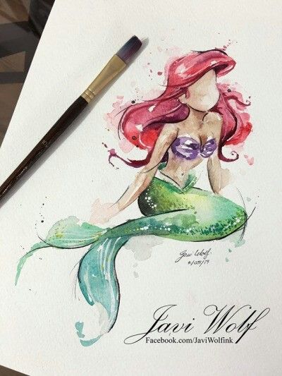 Water Color Ariel #DisneyPrincess Mermaid Watercolor Painting, Ariel Tattoo, Disney Paintings, Mermaid Painting, Disney Art Drawings, Disney Artwork, Disney Sketches, 수채화 그림, Pinturas Disney