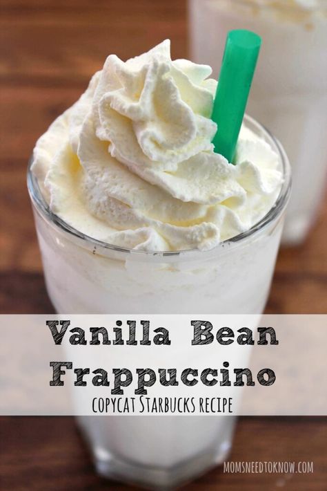 Vanilla Bean Frappuccino Recipe, Starbucks Vanilla Bean, Copycat Drinks, Vanilla Bean Frappuccino, Starbucks Vanilla Bean Frappuccino, Starbucks Frappuccino Recipe, Vanilla Bean Frappe, Hot Teas, Vanilla Frappuccino