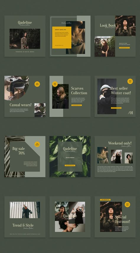 Qadeline - Fashion Instagram Template :: Behance Google Sites Ideas Aesthetic, Graphic Design Layout Ideas, Social Media Grid, Post Instagram Design, Ig Grid, Grid Instagram, Instagram Layout Ideas, Instagram Grid Design, Template Instagram Post