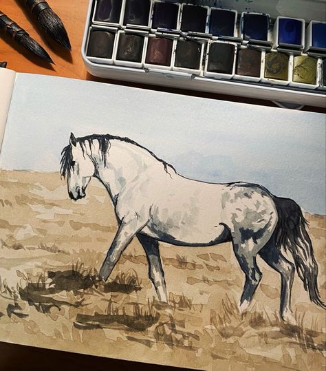 Horse Art Inspiration, Cute Horse Sketch, Horse Body Sketch, Wild Horse Drawing, Horse Painting Ideas, Horse Illustration Art, Horse Drawing Ideas, Horses Drawings, Horses Watercolor