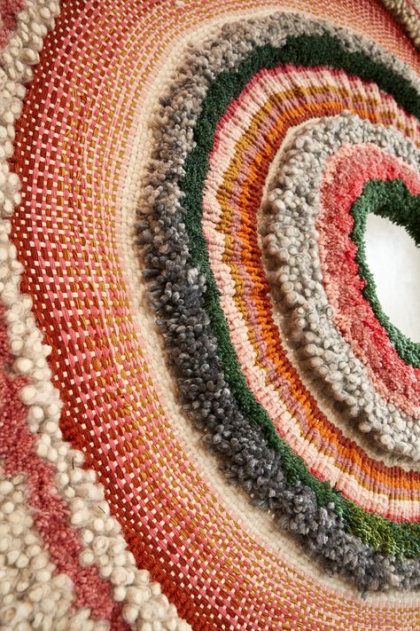 Textures In Nature, Tammy Kanat, Circle Loom, Circular Weaving, Colossal Art, Copper Frame, Concentric Circles, Textile Fiber Art, Visual Culture