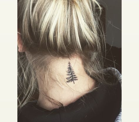 Tattoo On The Back, Pine Tattoo, Nape Tattoo, Pine Tree Tattoo, Back Of Neck Tattoo, Tree Tattoo Designs, Tiny Tattoo, Arm Sleeve Tattoos, Diy Tattoo